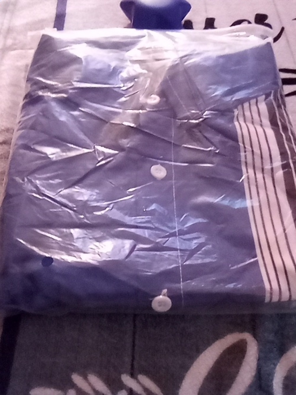 Blue and White, Black Stripe Men's Dress Shirt
